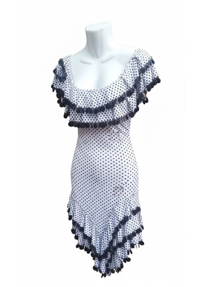 Alexandrian belly dance galabeya  a white dress with black polka dots  lycra  for women - Image 2